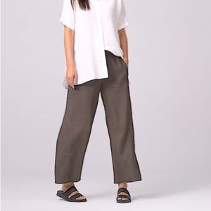 NWT Eileen Fisher Taupe Wide Leg Mid Rise Linen Pants Women’s Size Petite Small